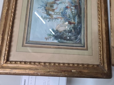 27097199j - Monogrammist R.R., datiert 1772, 2 kleine Gouachen mit Chinoiserien, Pagoden und ...