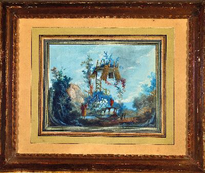 27097199k - Monogrammist R.R., datiert 1772, 2 kleine Gouachen mit Chinoiserien, Pagoden und ...