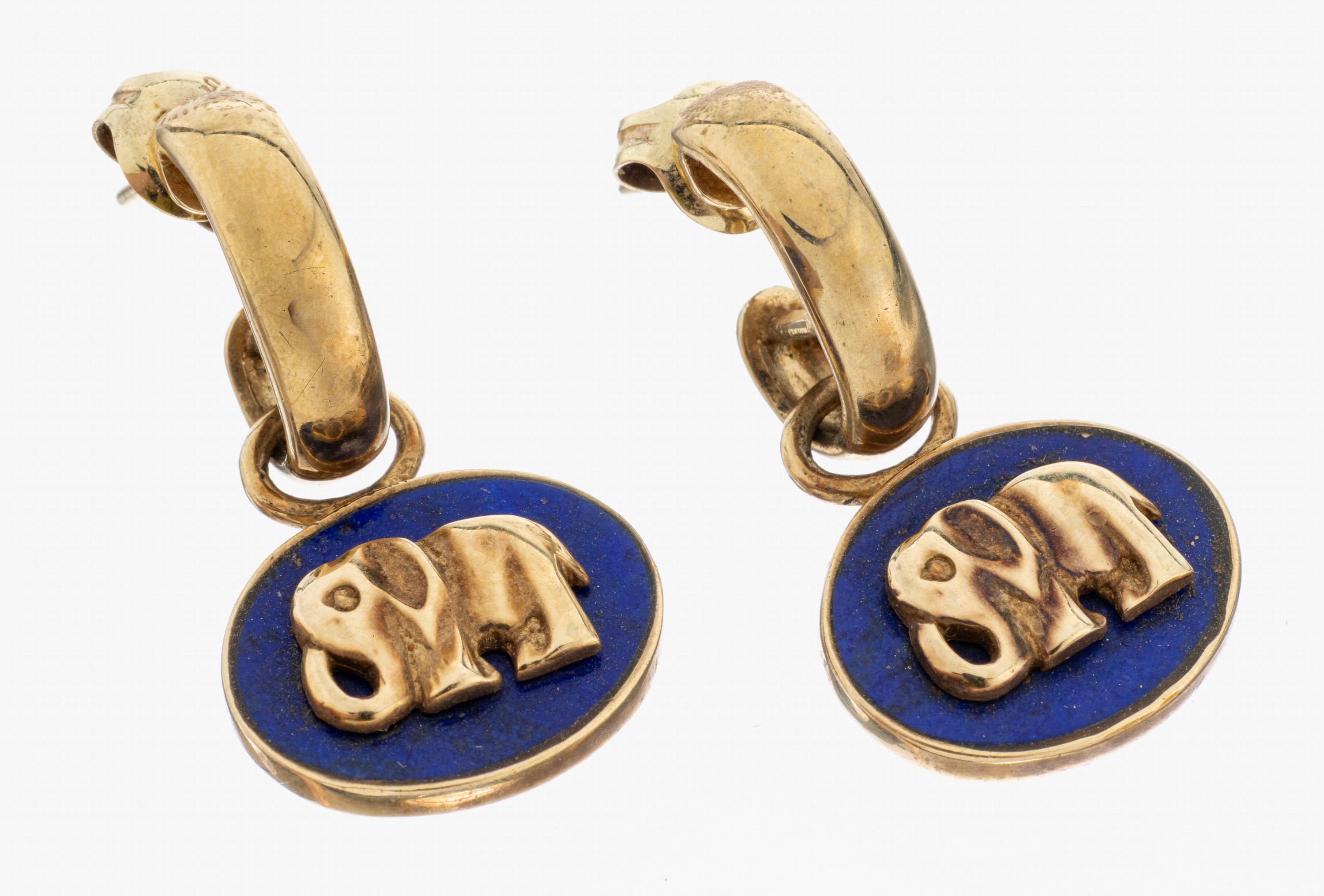 Image 27097207 - Paar 9 kt Gold Lapislazuli-Ohrstecker, GG 375/000, bewegl. Abhängung, ovale ...