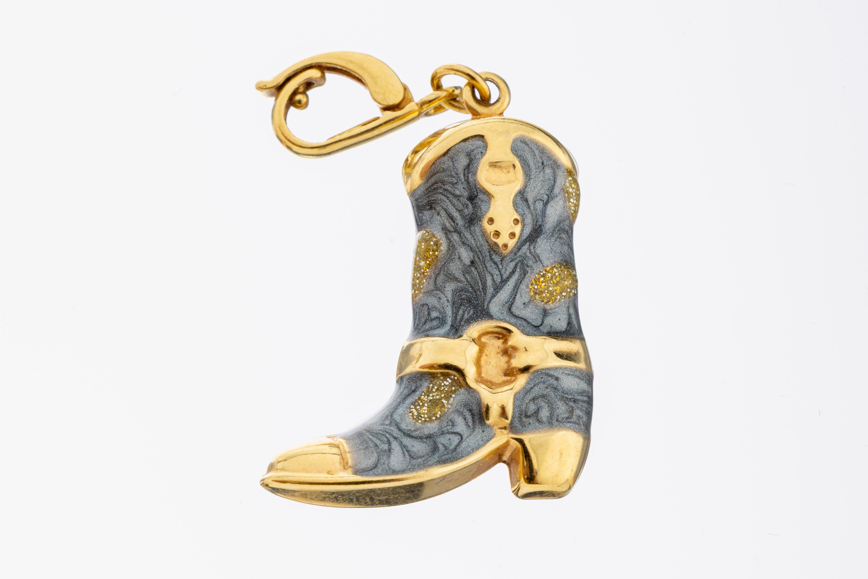 Image 27097208 - 18 kt Gold Clipanhänger, GG 750/000, Darstellung eines Stiefels, part. mit grauem und ...
