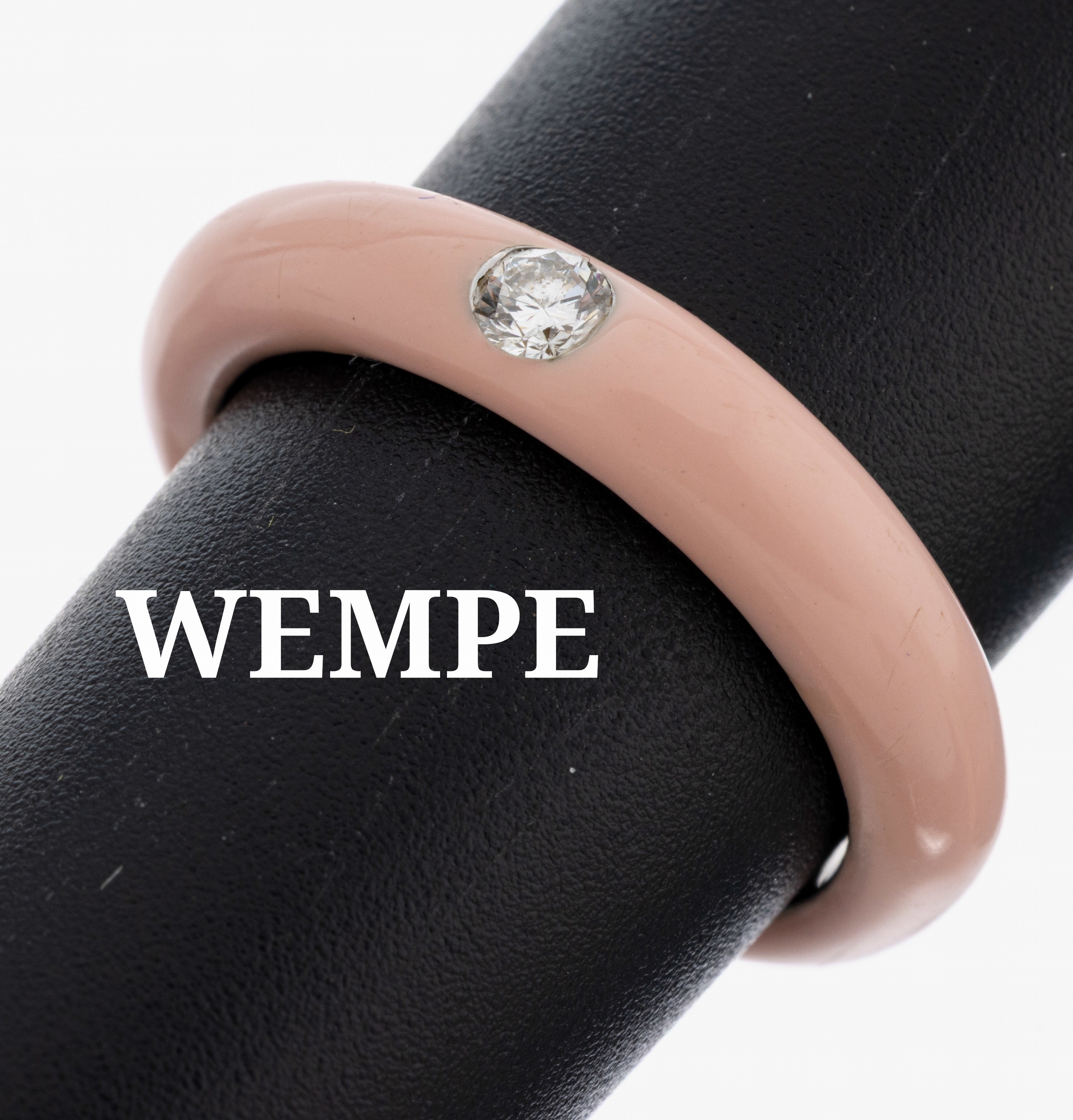 Image 27097210 - 18 kt Gold WEMPE Brillant-Ring, WG 750/000,Ringschiene außen mit rosa Email, Brillant ...
