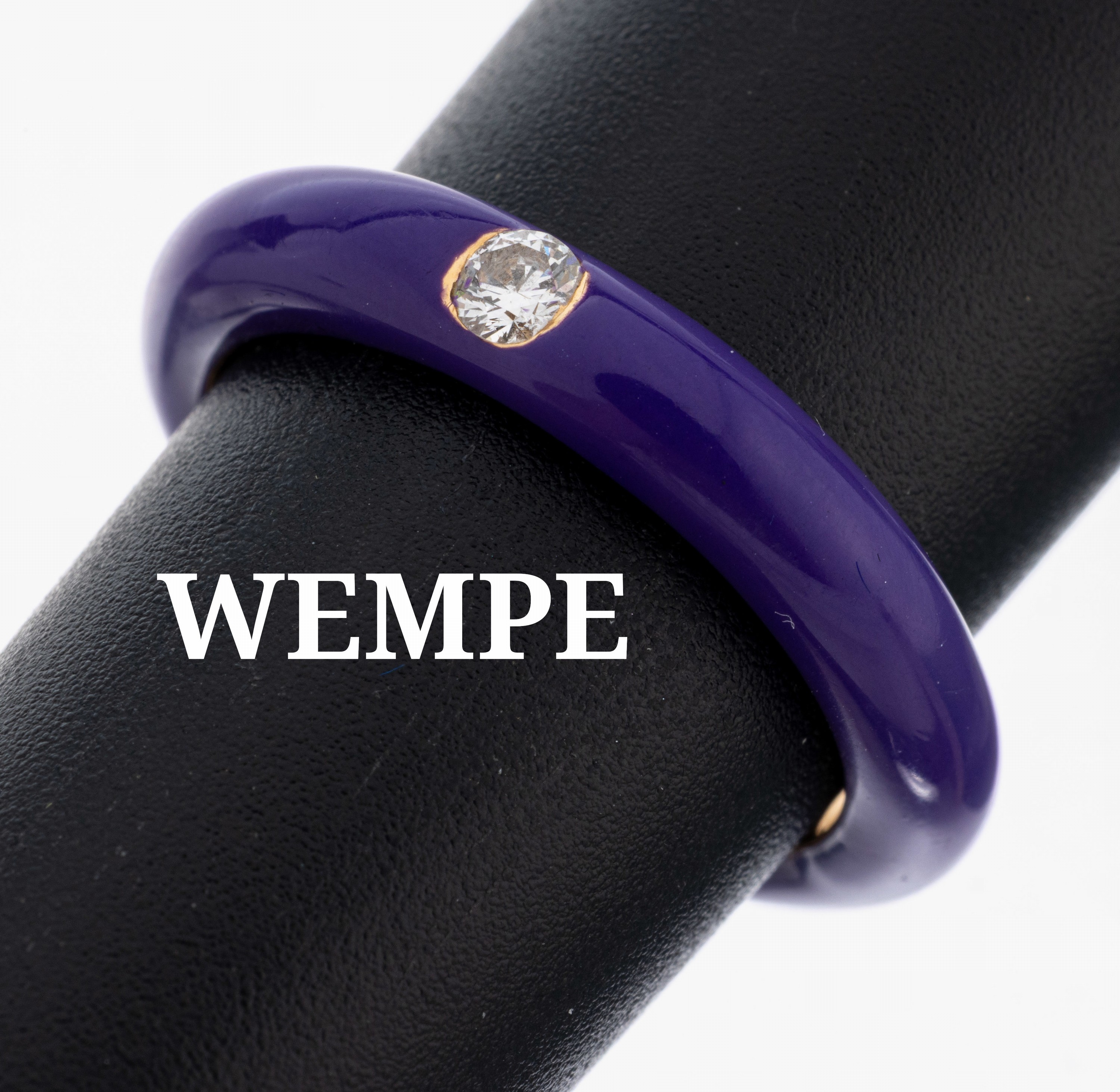 Image 27097211 - 18 kt gold WEMPE brilliant-ring , YG 750/000, splint with purple enamel, brilliant ...