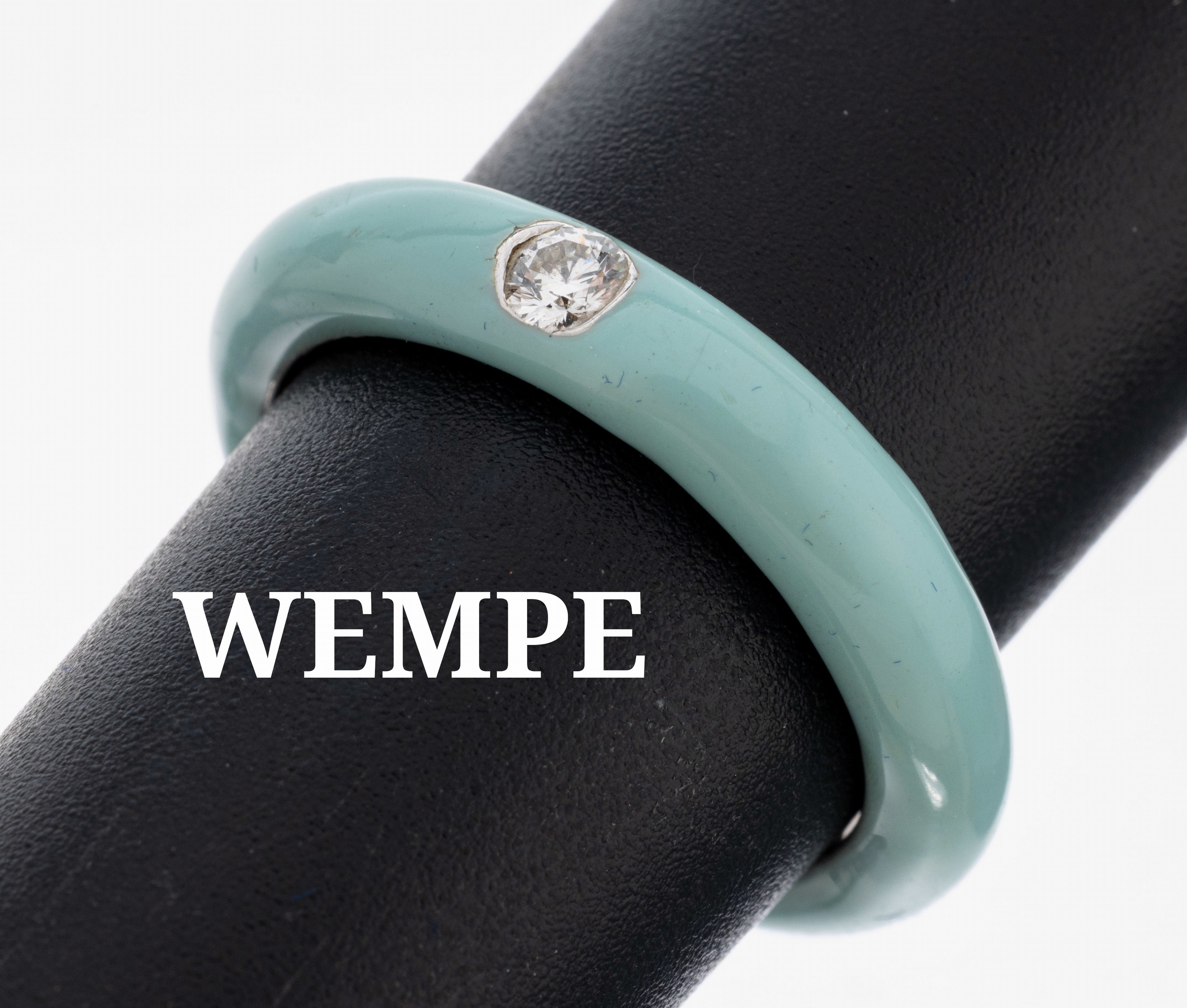 Image 27097212 - 18 kt Gold WEMPE Brillant-Ring, WG 750/000,Ringschiene außen mit hellblauem Email, ...