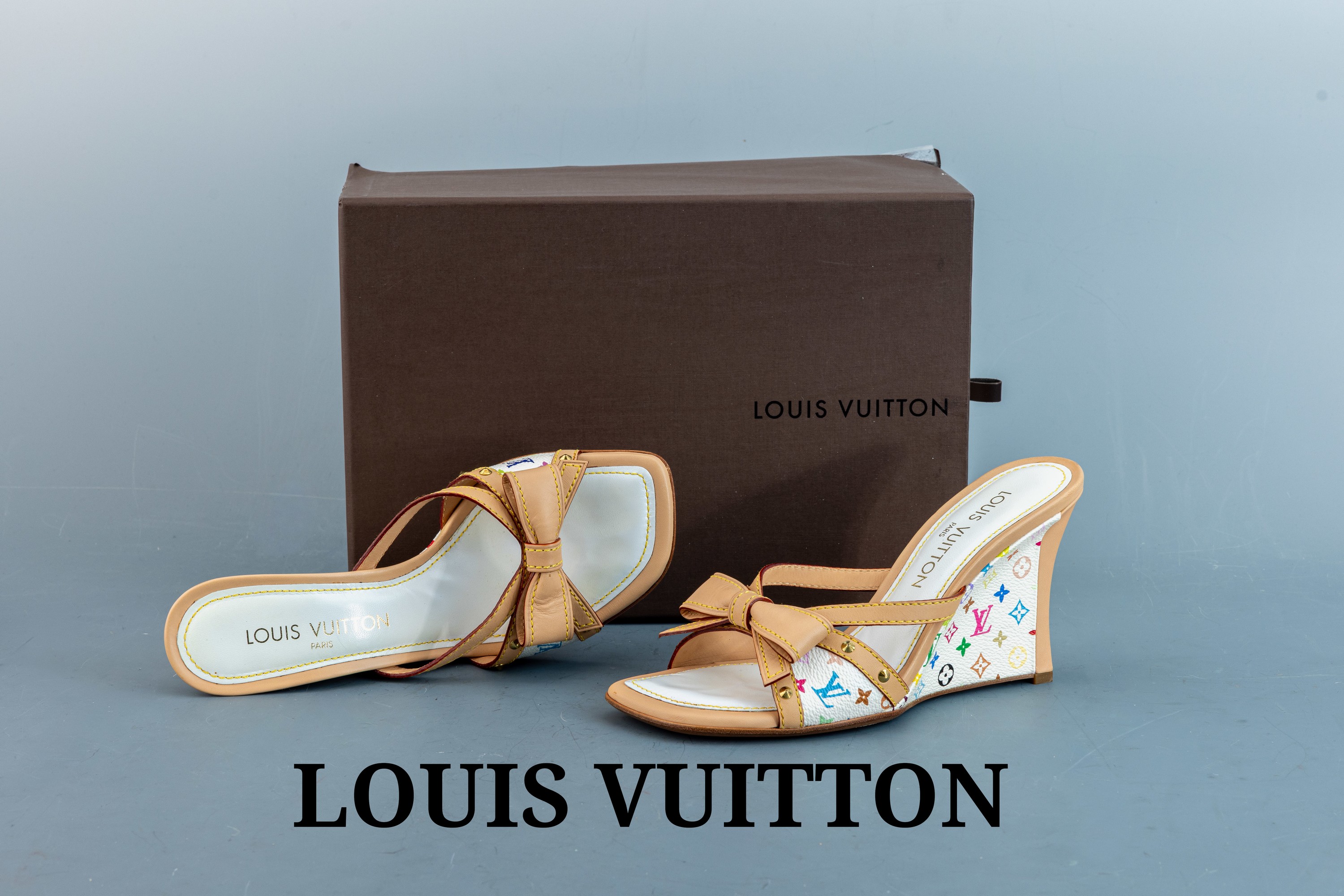 Image 27097220 - Paar LOUIS VUITTON Schuhe, Multicolore Mules, Multicolore Monogramm auf weißem ...