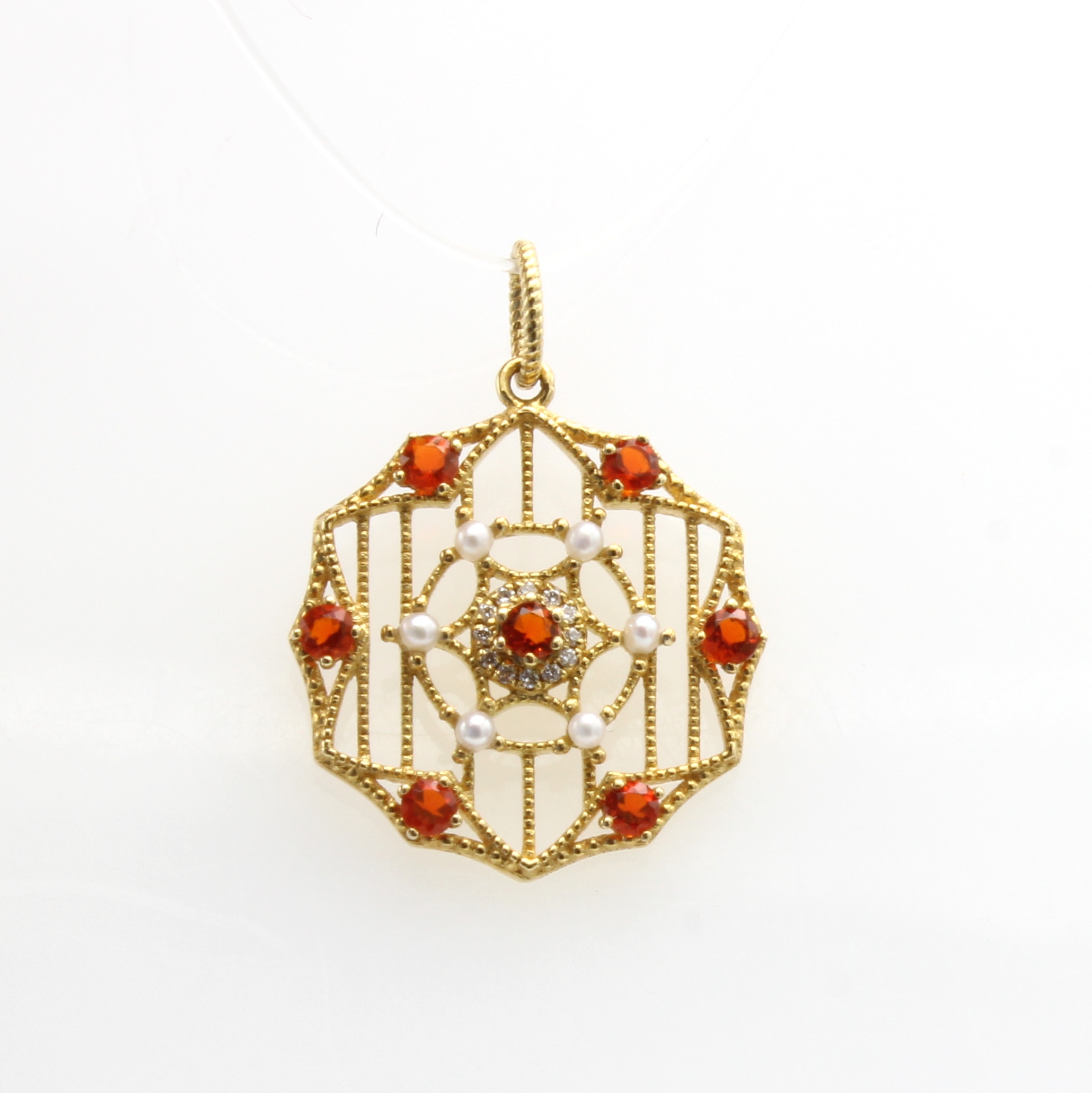 Image 27097234 - Anhänger mit Feueropalen und Süßwasserzucht- perlen, 7 kl. mexikanische Feueropale ...