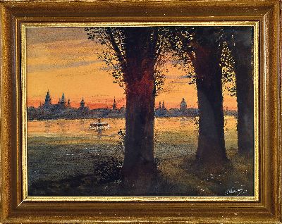 27097200k - Conrad Sutter, 1856 Karlsruhe-1926 Bethel, Blick über den Rhein auf das Panorama von ...