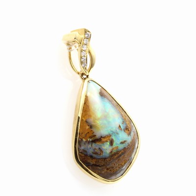 27097216a - Anhänger mit Yowah-Nuss Opal und Brillanten, GG 750/000, Opal ca. 11.90 ct, 6 Brill. ...