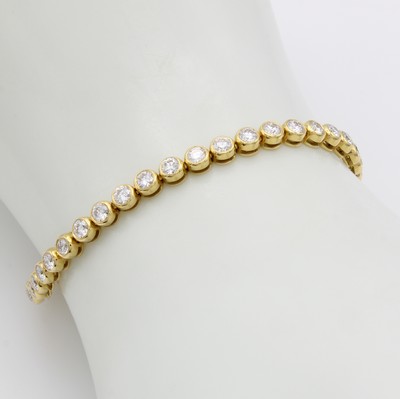 27097279a - Tennisarmband mit Brillanten, GG 750/000, 46 Brill. in schmalen Zargenf. zus. ca. 3 ct ...
