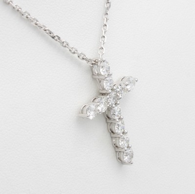 27097281a - Kreuzanhänger mit Brillanten an Kette, WG 750/000, 11 Brill. zus. ca. 1.62 ct feines ...