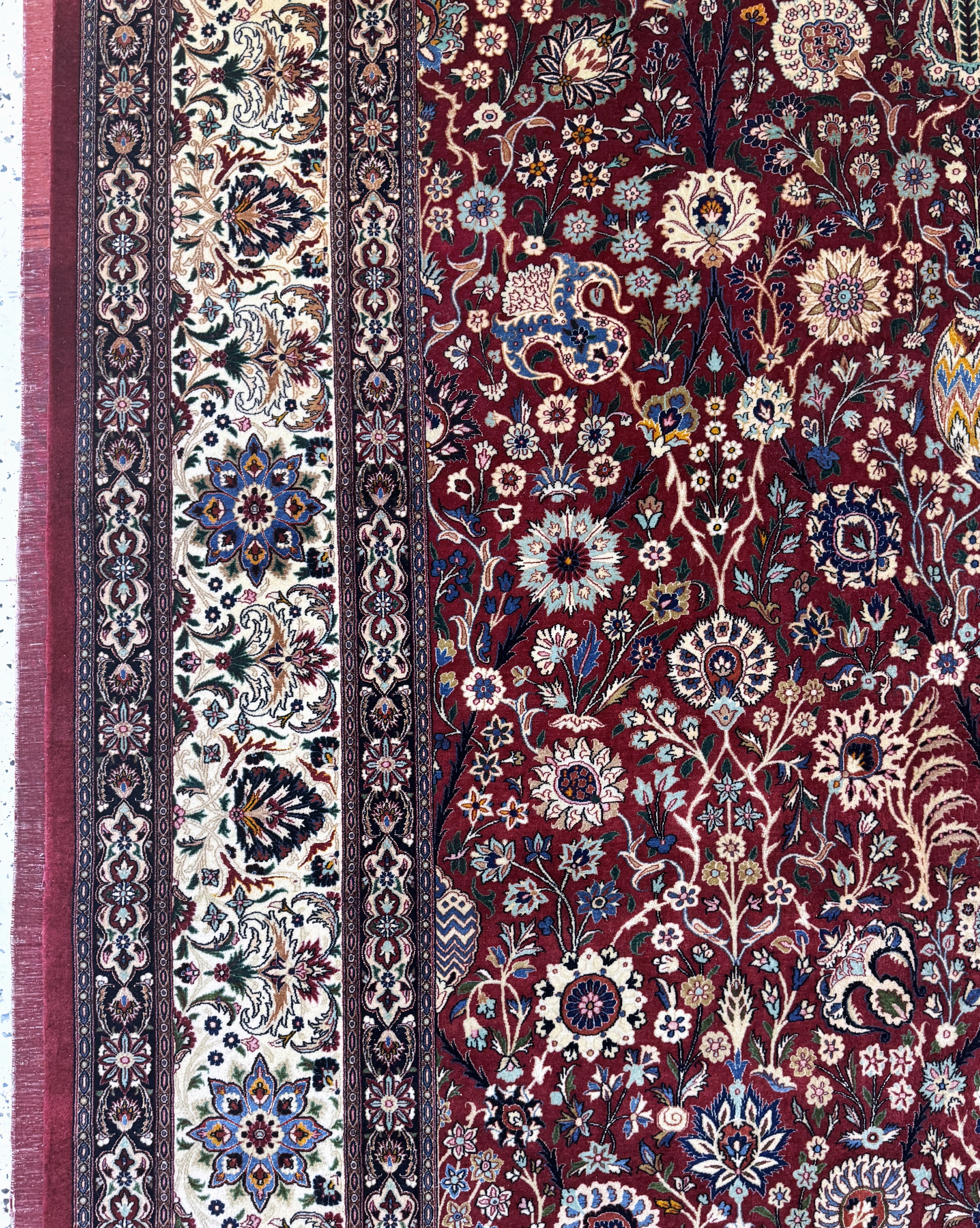 Detail d: Außergewönlich fein geknüpfter"Amoghli"Mesched, signiert, Persien, Mitte 20.Jhd, Korkwolle mit und auf Seide, ca. 280 x 170 cm, ca. 2,2 ...