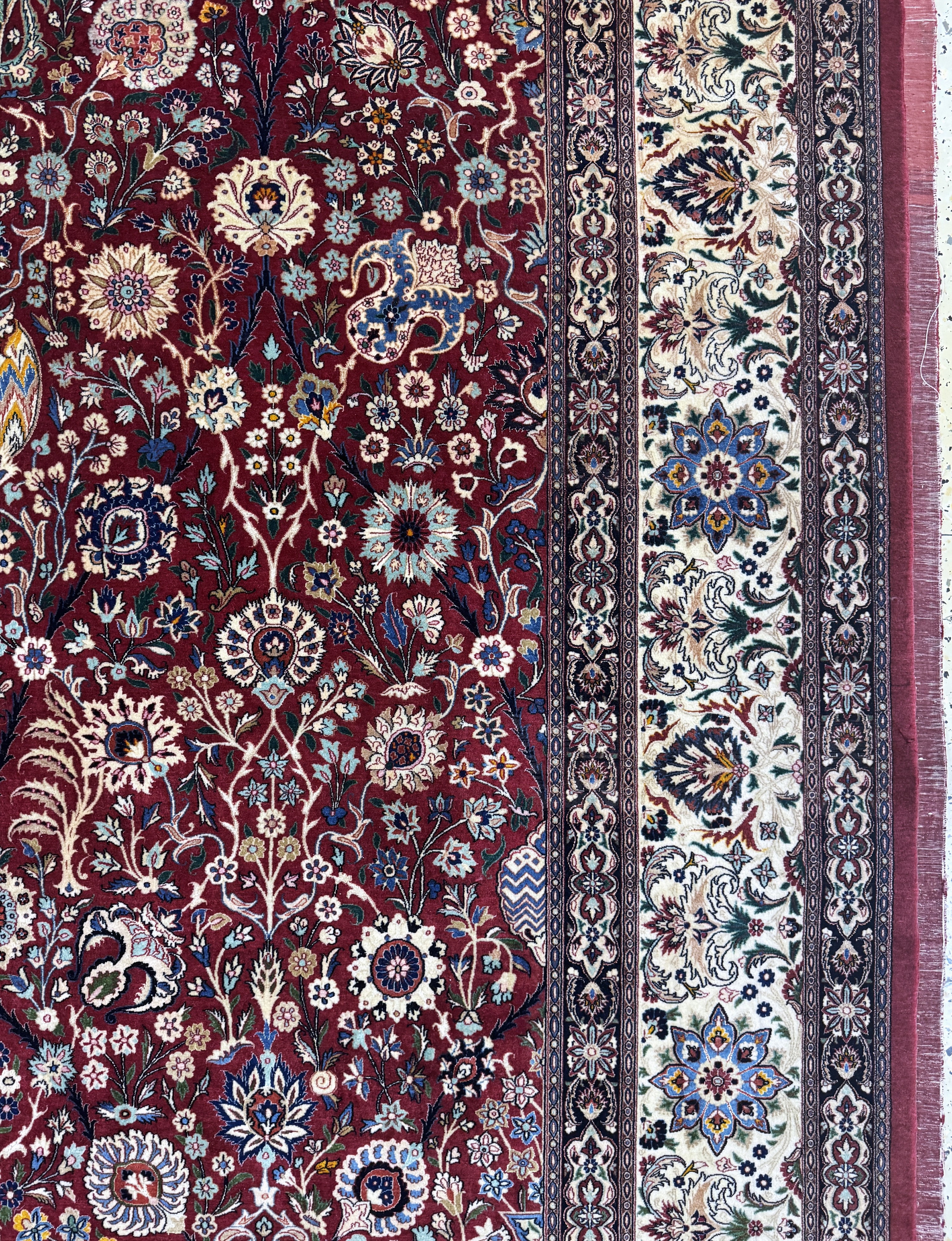 Detail e: Außergewönlich fein geknüpfter"Amoghli"Mesched, signiert, Persien, Mitte 20.Jhd, Korkwolle mit und auf Seide, ca. 280 x 170 cm, ca. 2,2 ...