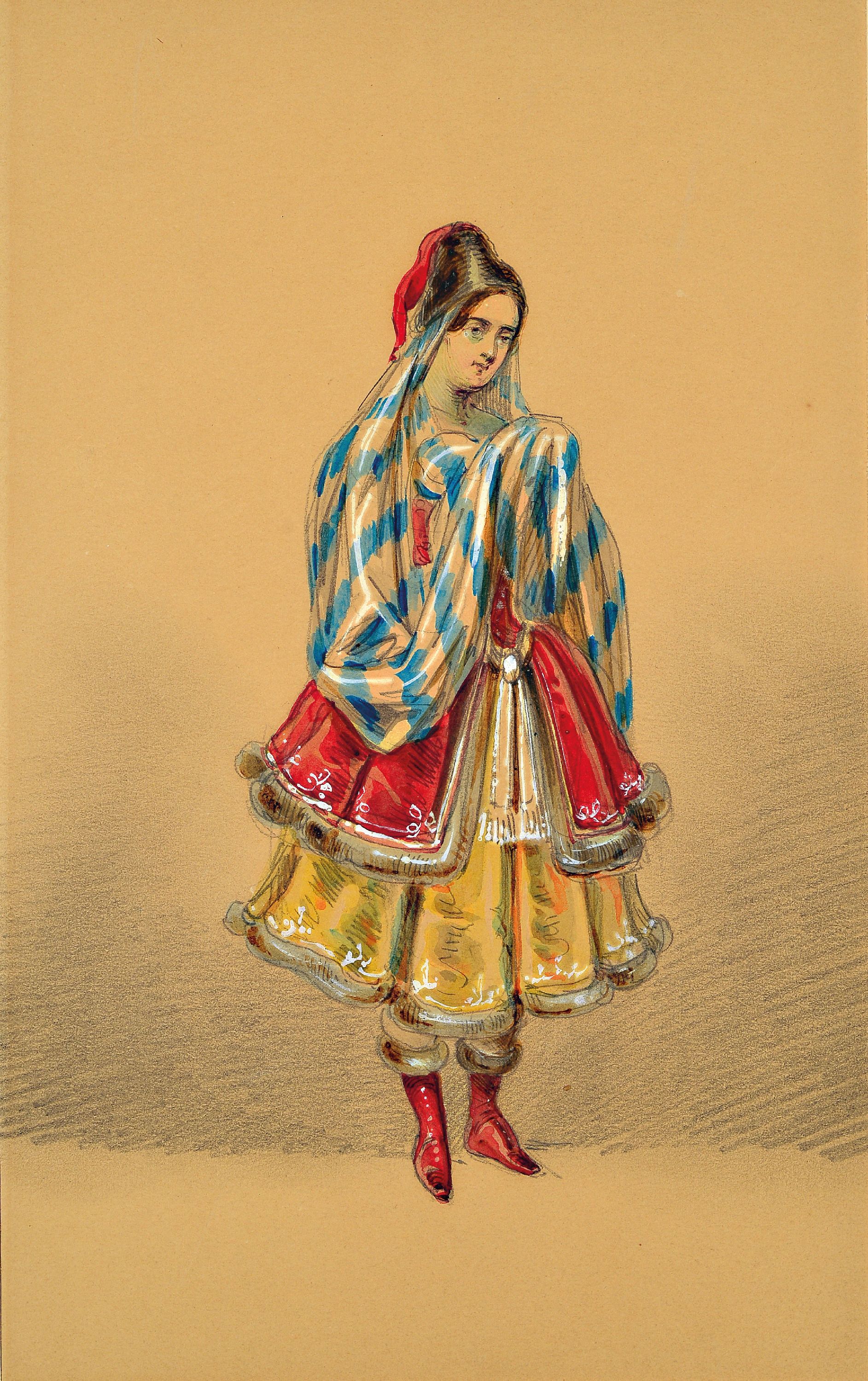 Image 27098651 - F. Benini, italienisch, 19./20.Jh., 4 aquarellierte Zeichnungen, wohl Kostümstudien, ...