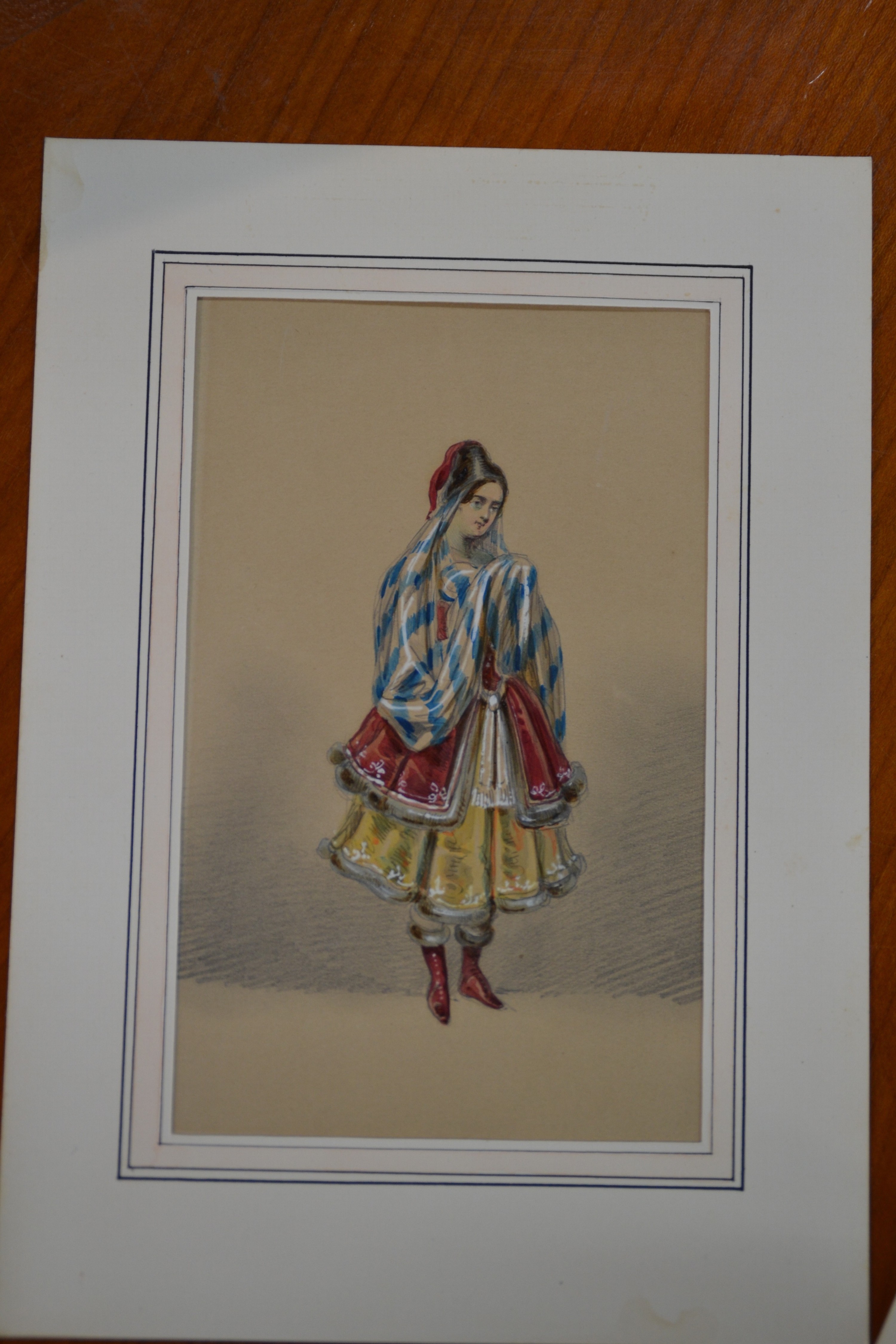 Detail b: F. Benini, italienisch, 19./20.Jh., 4 aquarellierte Zeichnungen, wohl Kostümstudien, z.T. signiert, je unter PP 24,5x17 cm
