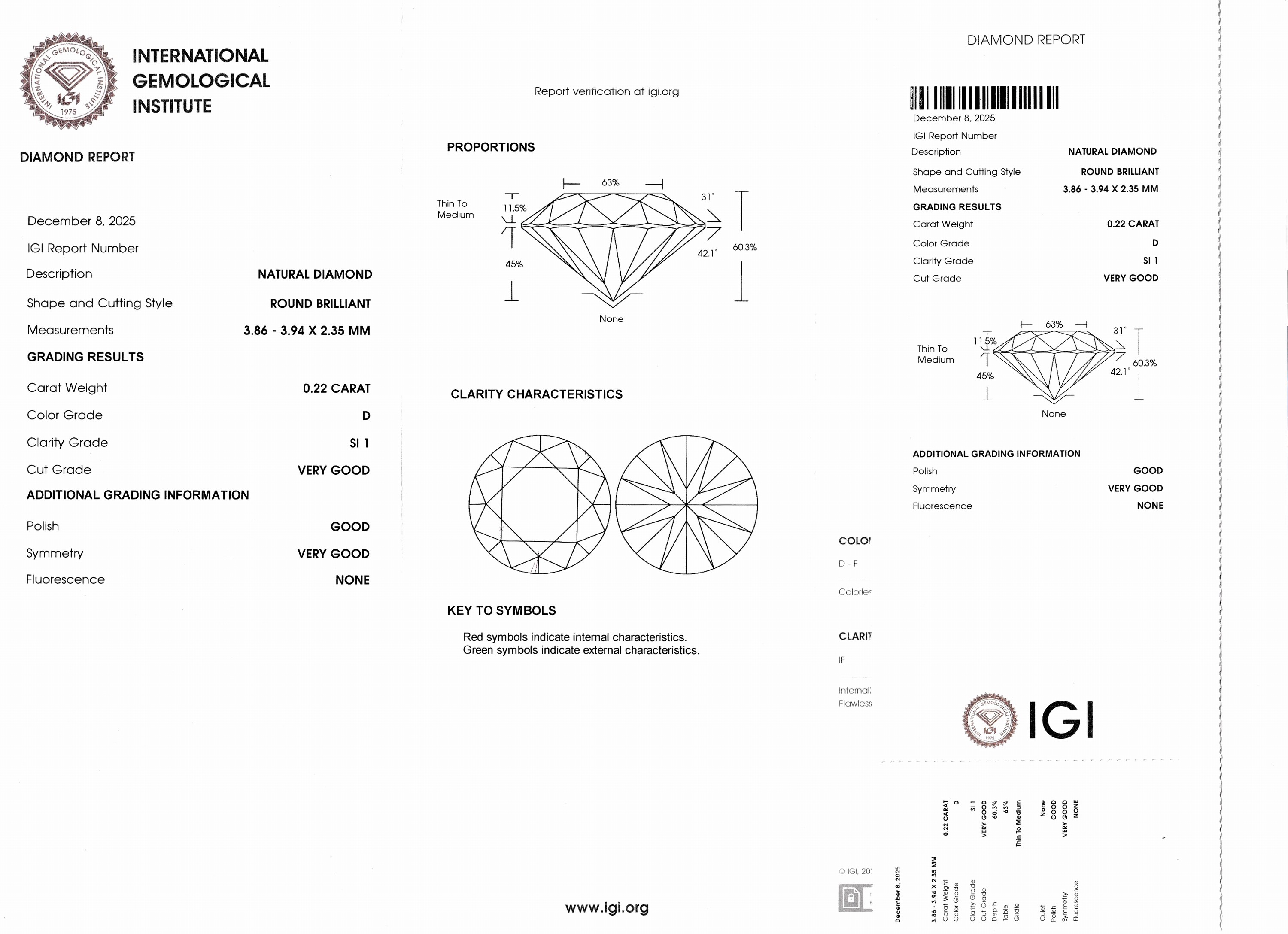 Detail d: Loser Brillant, 0.22 ct hochfeines Weiß+(D)/si1, eingeschweißt, IGI-Expertise anbei