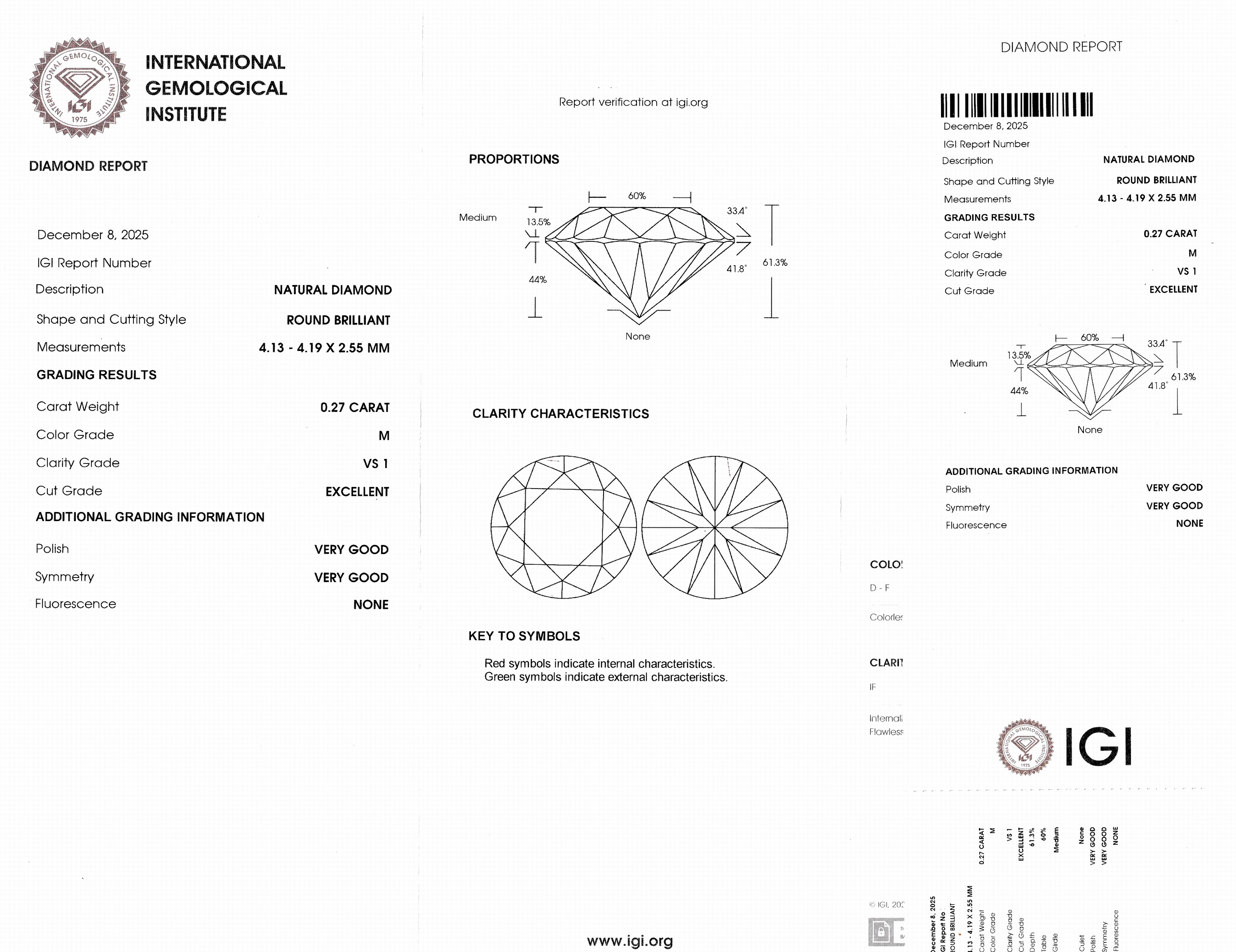 Detail a: Loser Brillant, 0.27 ct Getönt(M)/vs1, eingeschweißt, IGI-Expertise anbei