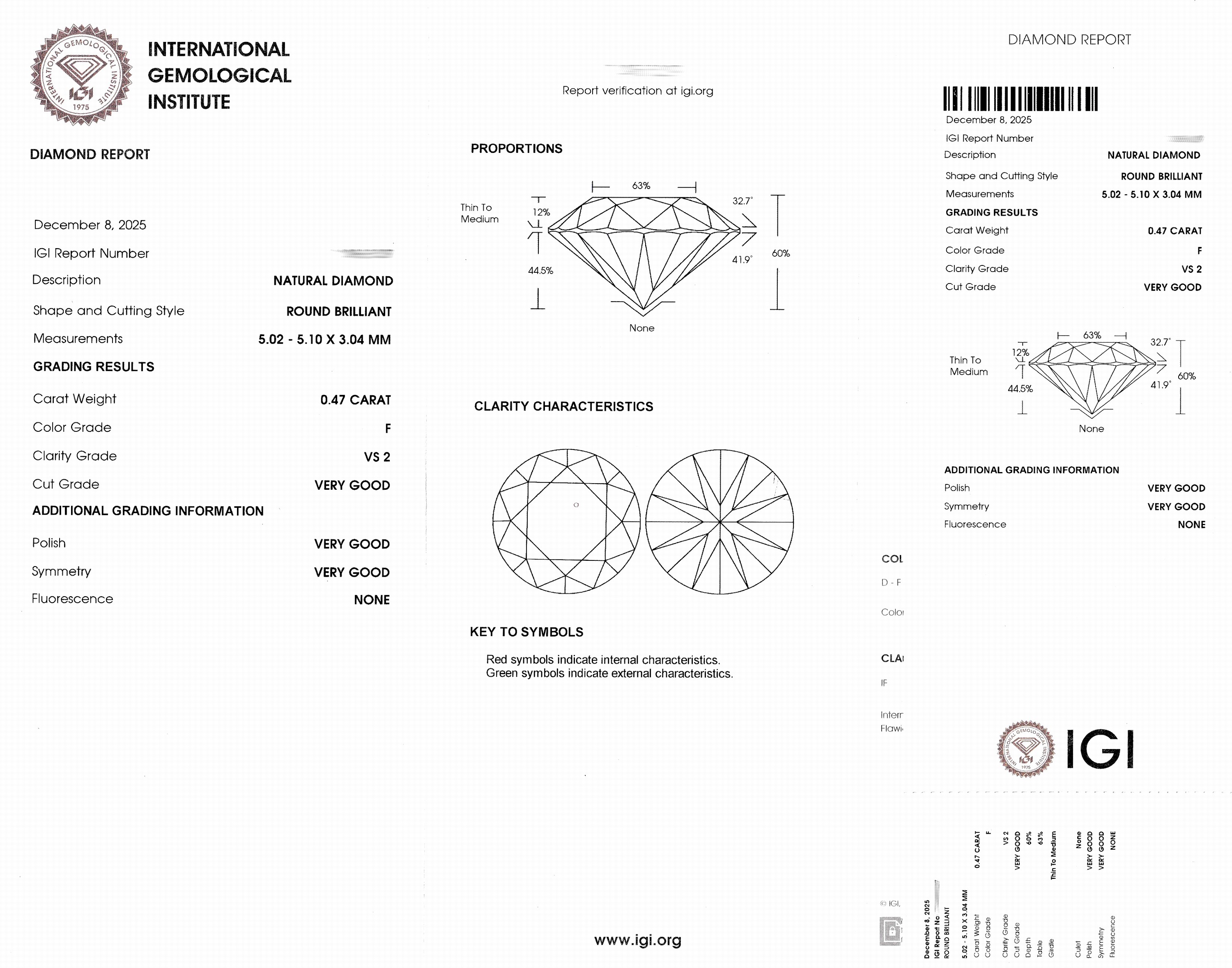 Detail d: Loser Brillant, 0.47 ct feines Weiß+(F)/vs2, eingeschweißt, IGI-Expertise anbei