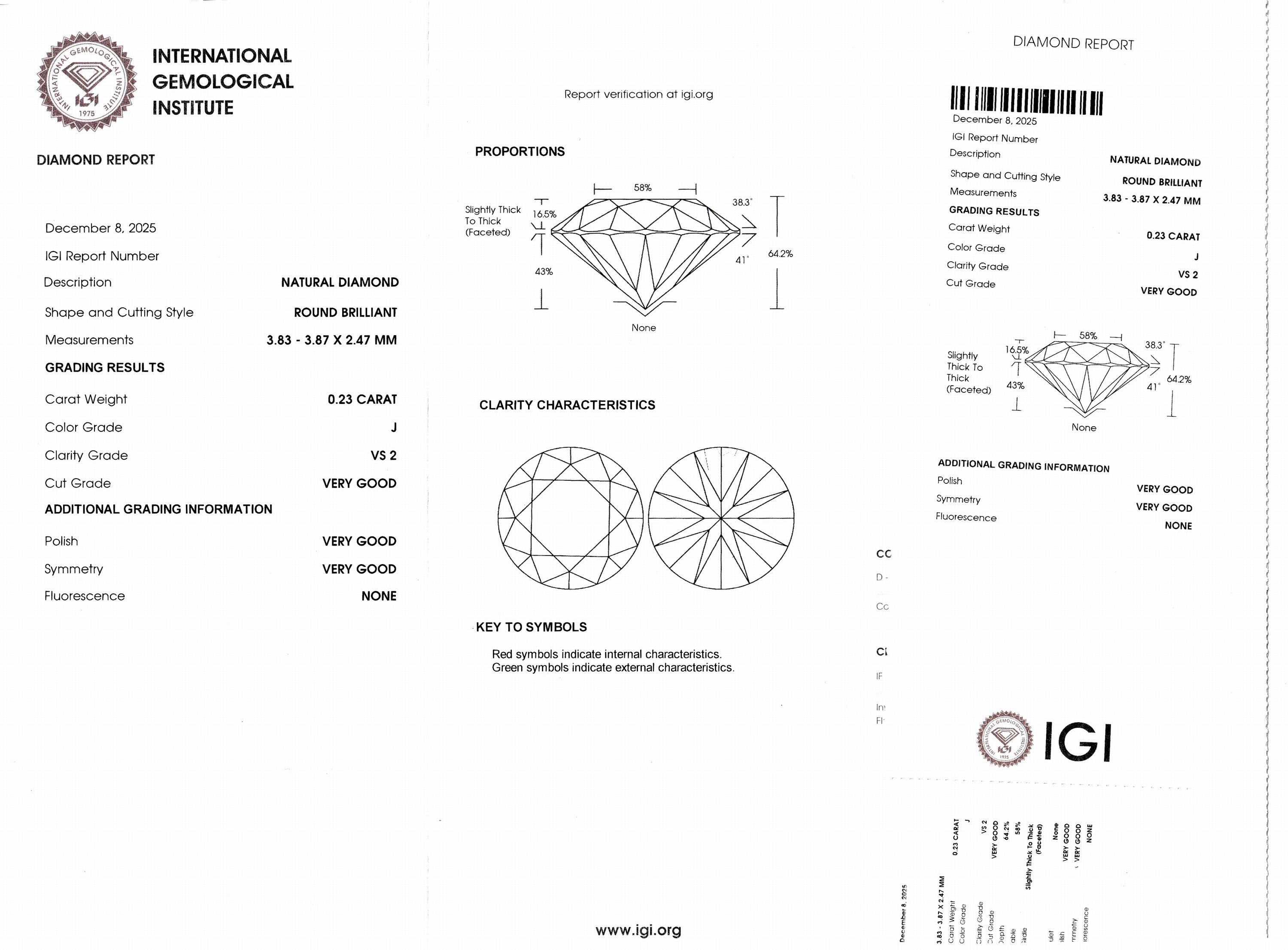 Detail d: Loser Brillant, 0.23 ct l.get.Weiß(J)/vs2, eingeschweißt, IGI-Expertise anbei