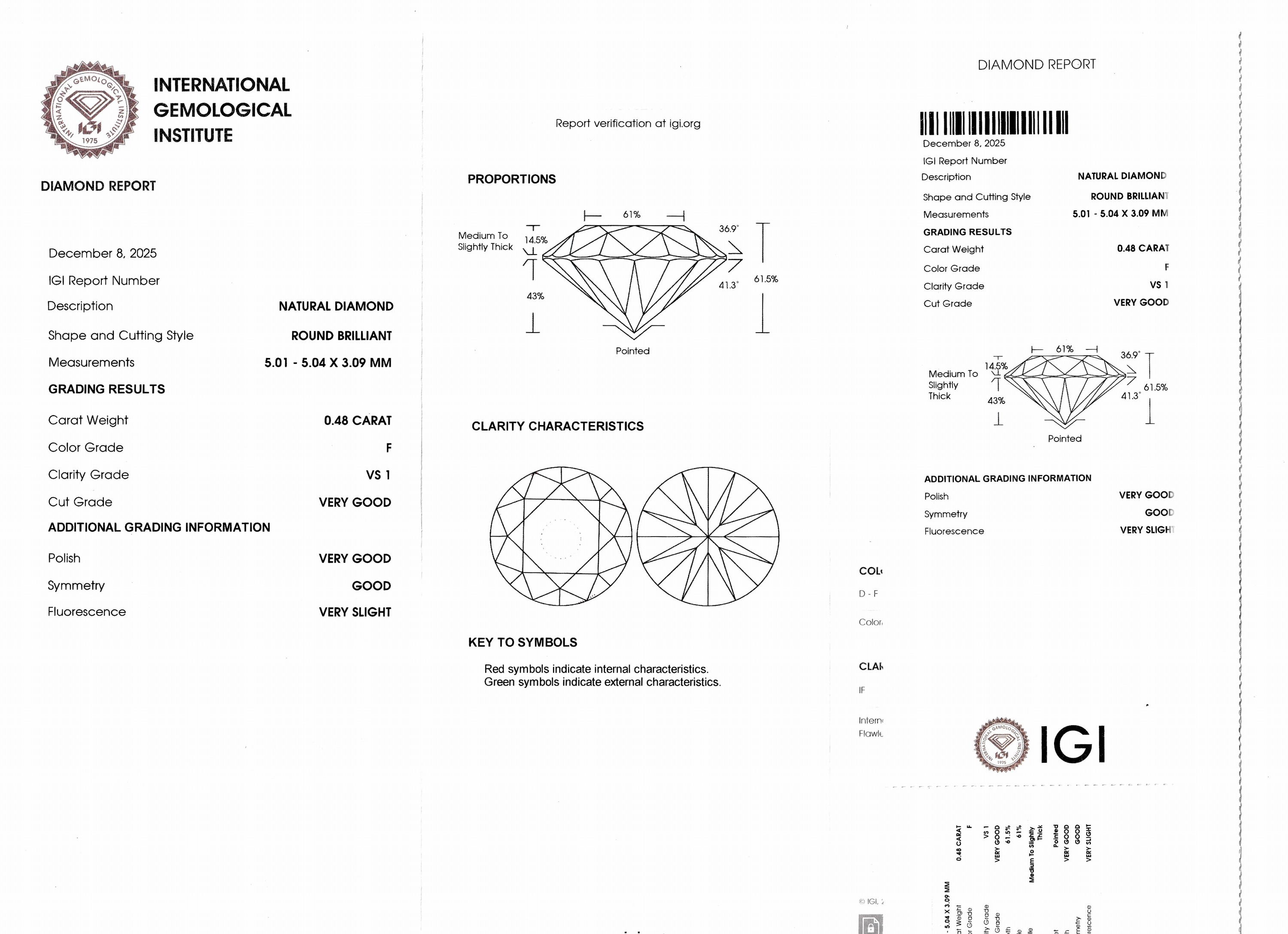 Detail d: Loser Brillant, 0.48 ct feines Weiß+(F)/vs1, eingeschweißt, IGI-Expertise anbei