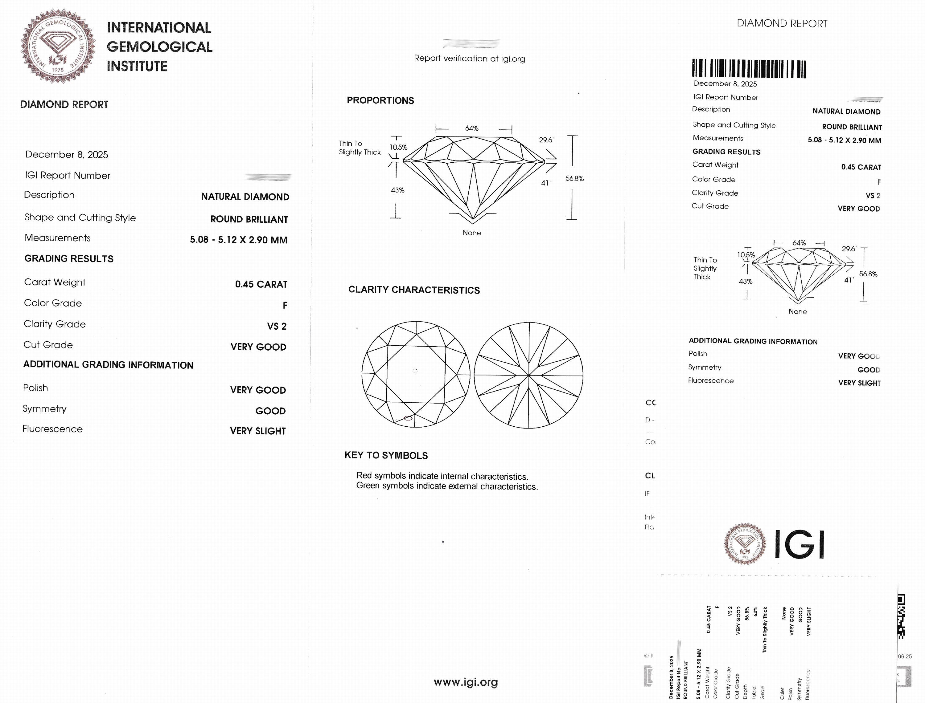 Detail d: Loser Brillant, 0.45 ct feines Weiß+(F)/vs2, eingeschweißt, IGI-Expertise anbei