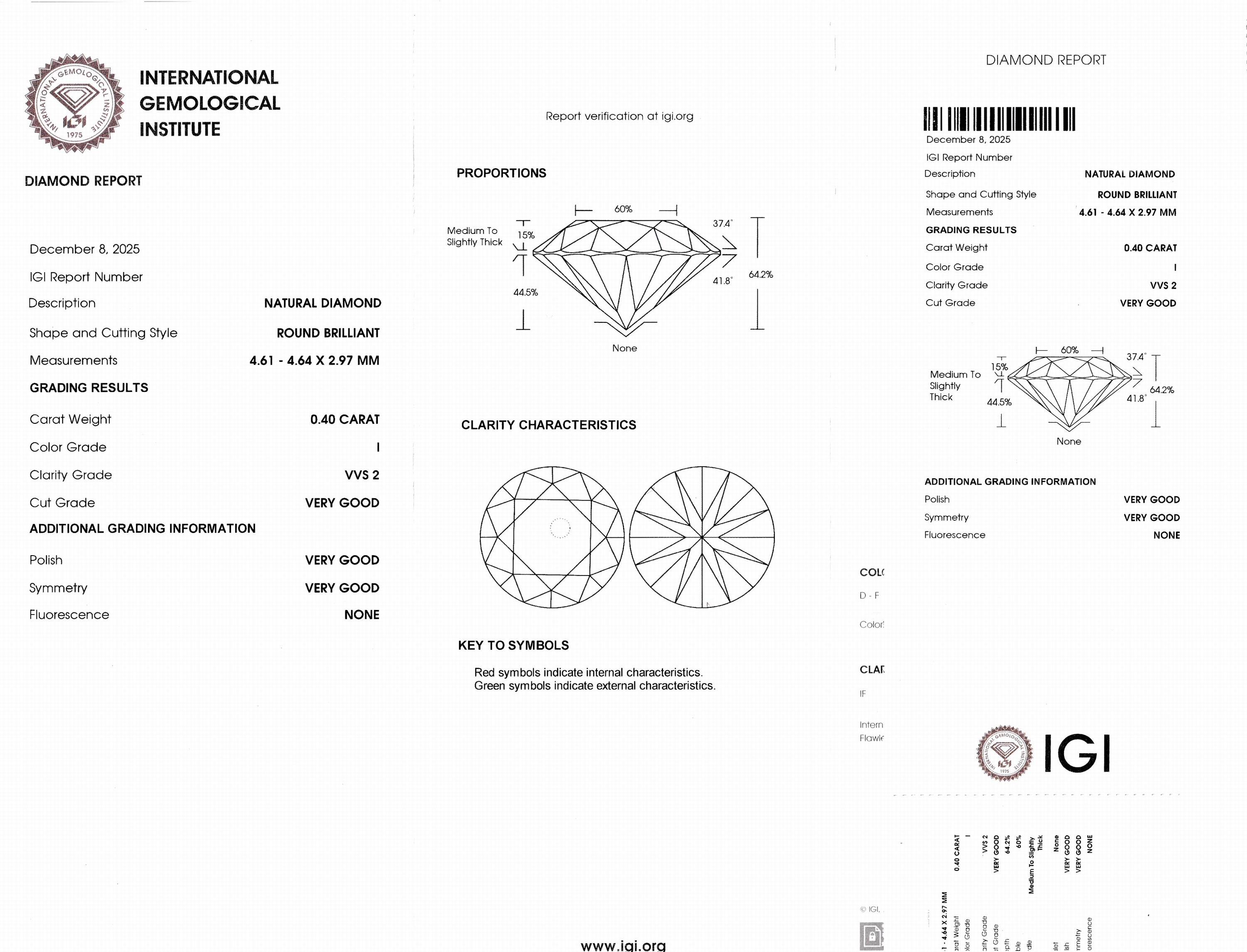 Detail d: Loser Brillant, 0.40 ct l.get.Weiß+(I)/vvs2, eingeschweißt, IGI-Expertise anbei
