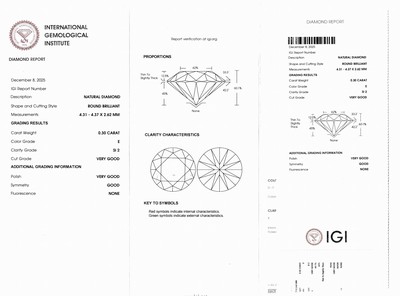 27098759d - Loser Brillant, 0.30 ct hochfeines Weiß(E)/si2, eingeschweißt, IGI-Expertise ...