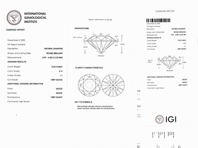 27098760d - Loser Brillant, 0.24 ct Getönt(U-V)/p1, eingeschweißt, IGI-Expertise anbei ...