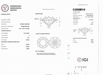 27098761d - Loser Brillant, 0.23 ct hochfeines Weiß(E)/vs2, eingeschweißt, IGI-Expertise anbei ...