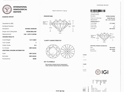 27098762d - Loser Brillant, 0.21 ct feines Weiß (F)/si2, eingeschweißt, IGI-Expertise anbei ...