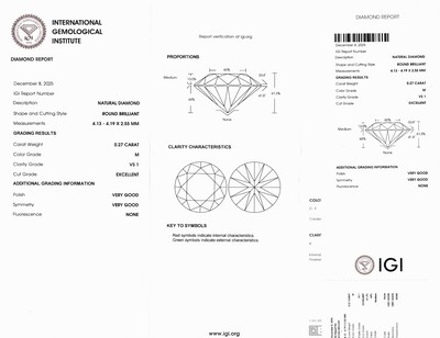27098764a - Loser Brillant, 0.27 ct Getönt(M)/vs1, eingeschweißt, IGI-Expertise anbei Schätzpreis: ...