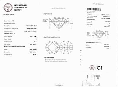 27098769d - Loser Brillant, 0.23 ct l.get.Weiß(J)/vs2, eingeschweißt, IGI-Expertise anbei ...