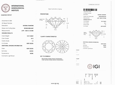27098771d - Loser Brillant, 0.51 ct Getönt(W-X)/p2, eingeschweißt, IGI-Expertise anbei ...