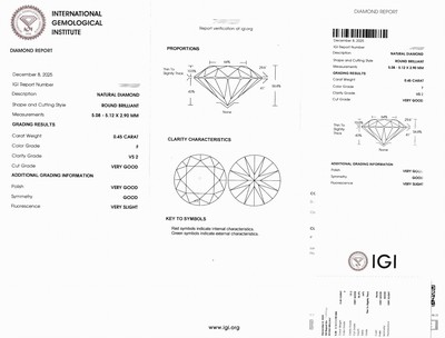 27098773d - Loser Brillant, 0.45 ct feines Weiß (F)/vs2, eingeschweißt, IGI-Expertise anbei ...