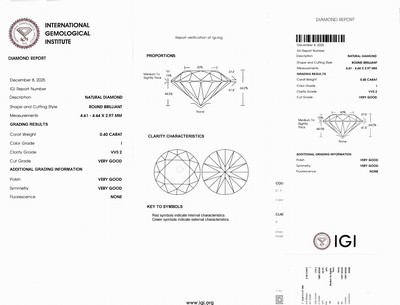 27098774d - Loser Brillant, 0.40 ct l.get.Weiß (I)/vvs2, eingeschweißt, IGI-Expertise anbei ...