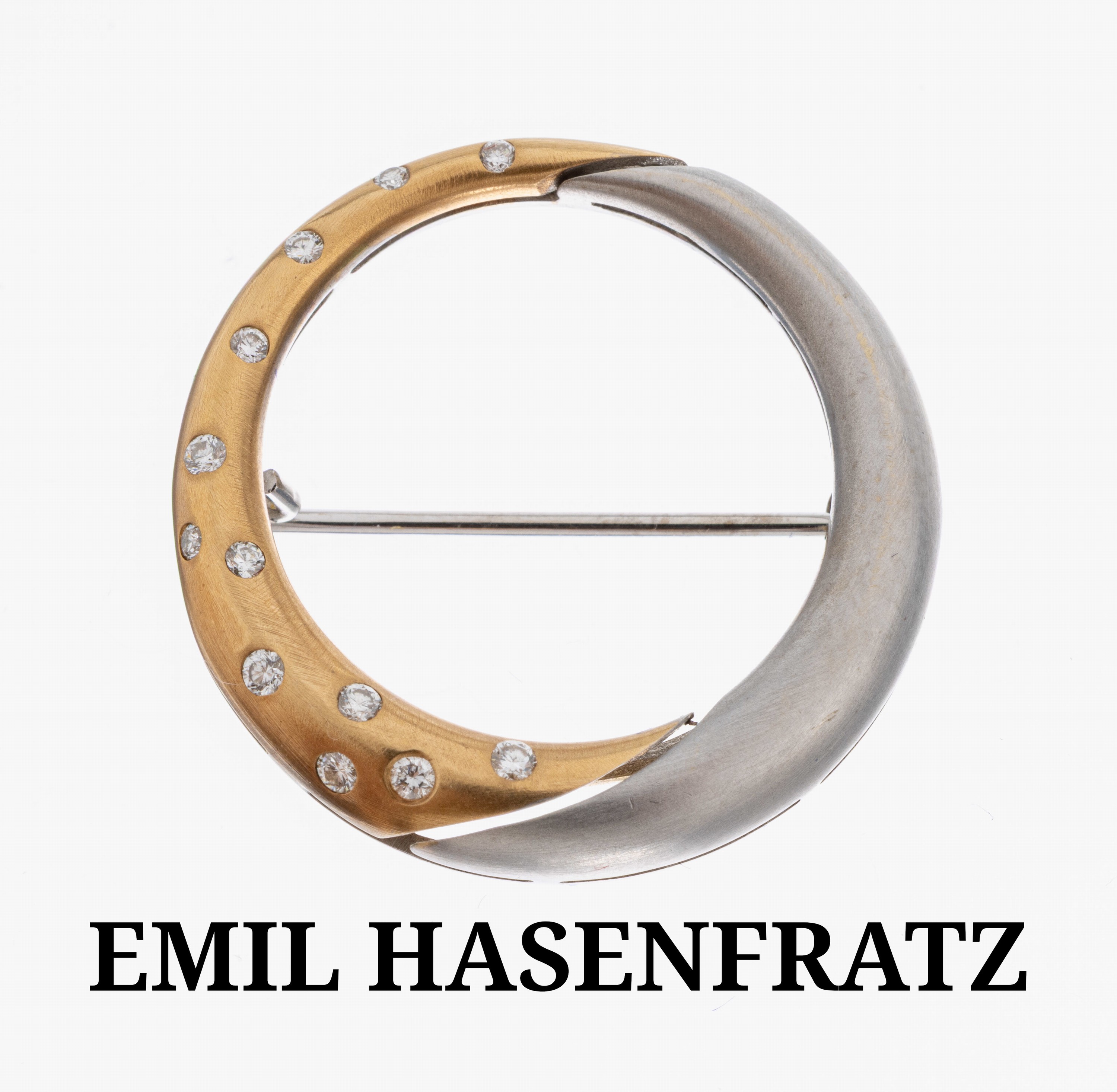 Image 27098958 - 14 kt Gold EMIL HASENFRATZ Brillant-Brosche, GG/WG 585/000, schauseitig sat., ...