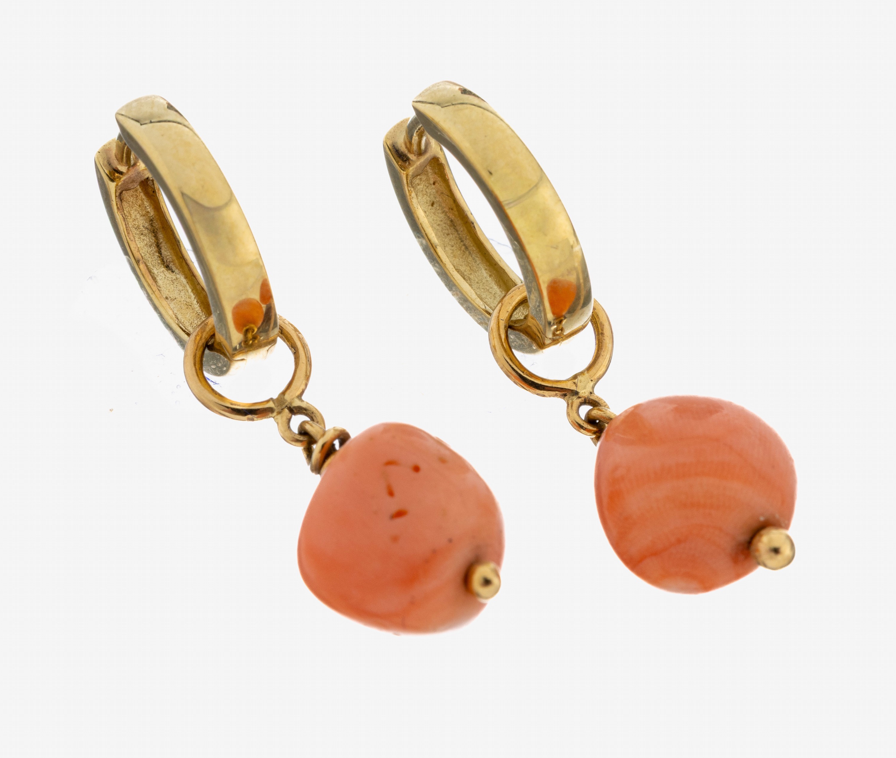 Image 27098968 - Paar 14 kt Gold Ohrcreolen mit Korallen -Einhängern, GG 585/000, schlichte ...