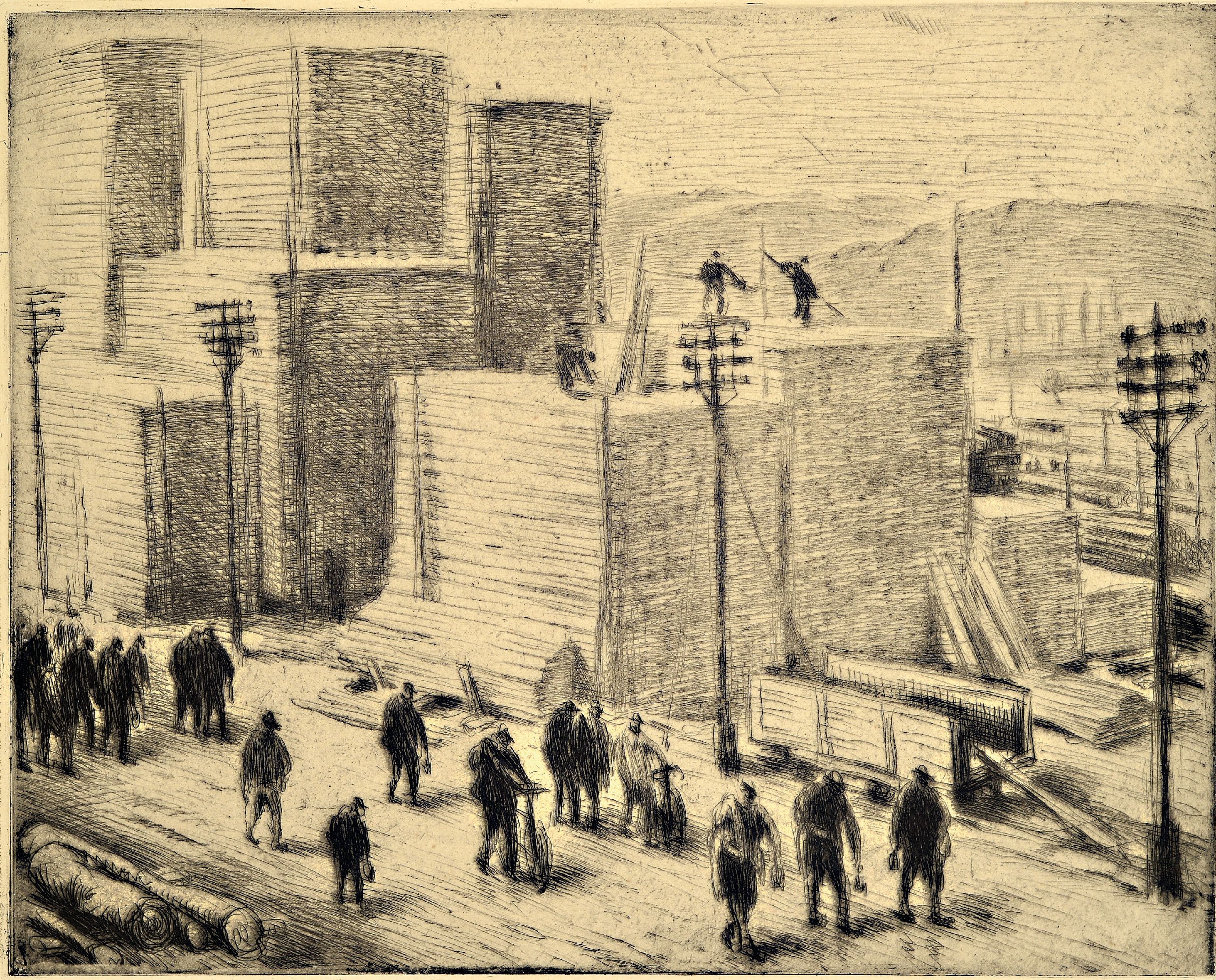 Detail a: Hermann Kupferschmid, 1885 Waldshut-1975 Achern, Mappe "Aus dem alten und neuen Hafen Karlsruhe", 10 Radierungen mit Industriemotiven der ...