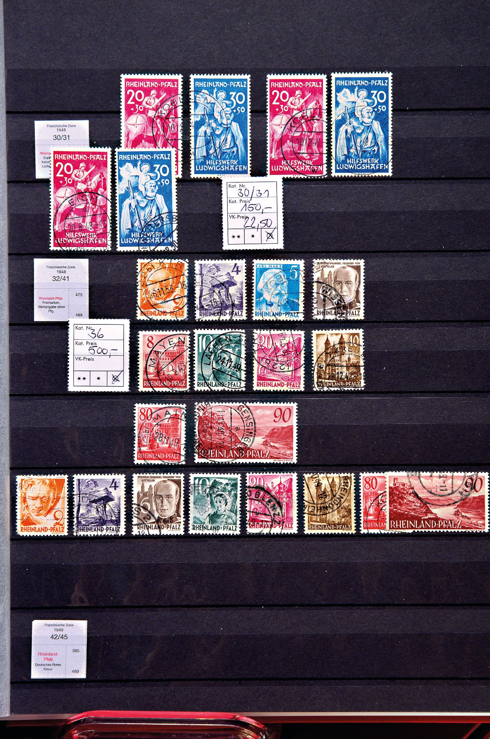 Image 27099385 - 2 Briefmarkenalben, Französische Zone, 1x gestempelt, mit Michel Nr. 36, mit ...