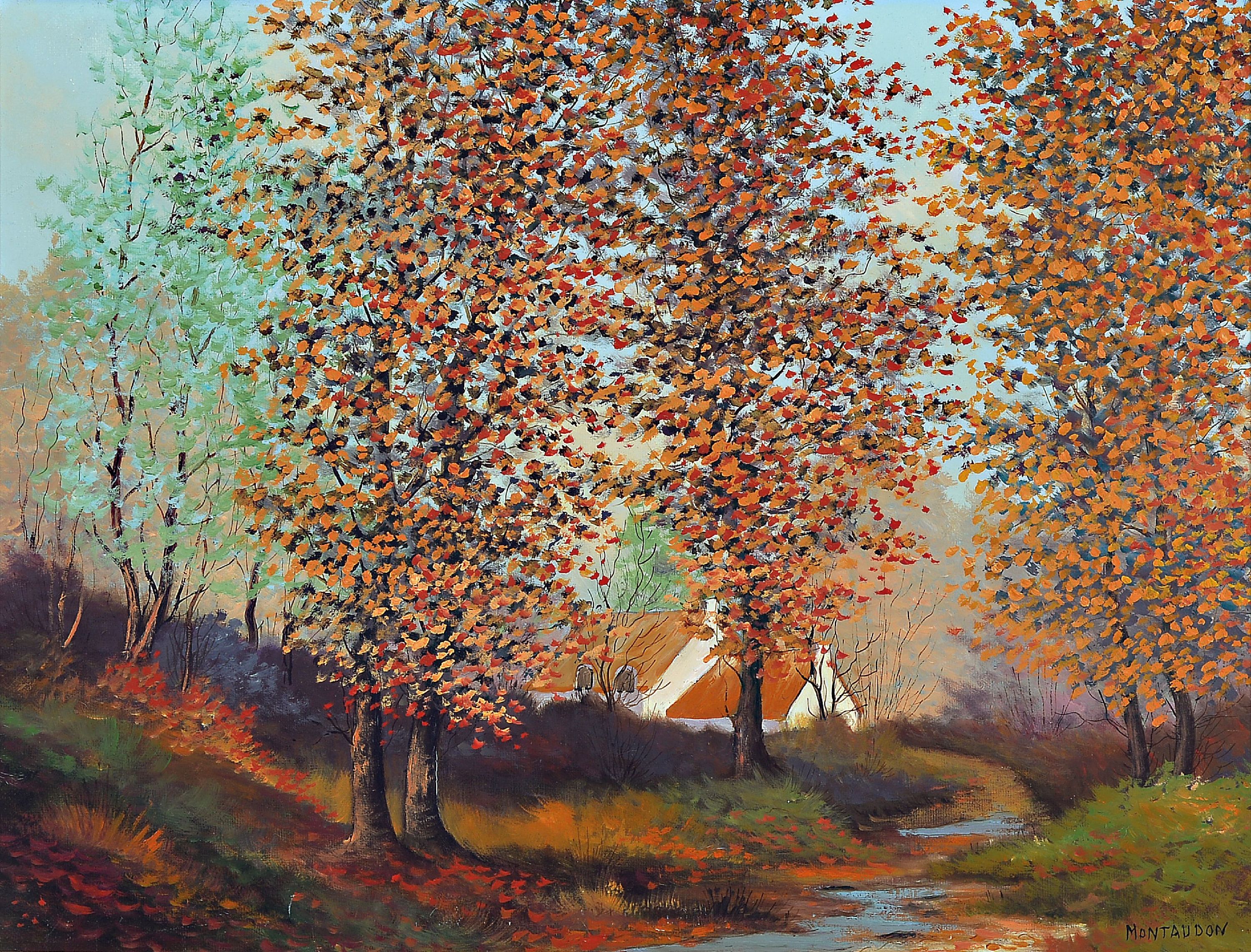 Image 27099415 - Serge Montaudon, französischer Künstler des frühen 20. Jh., Herbstliche Landschaft ...