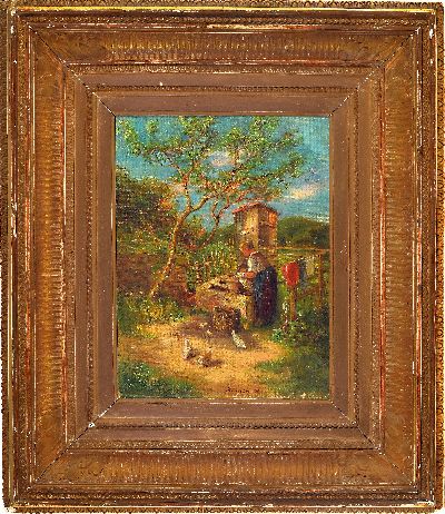 27099414k - Robert Friedrich Stieler, 1947 Heilbronn-1908 Karlsruhe, Junge Frau beim Waschen an ...
