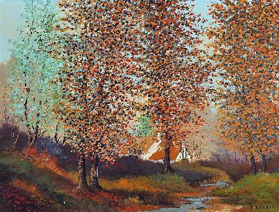 Image Serge Montaudon, französischer Künstler des frühen 20. Jh., Herbstliche Landschaft ...