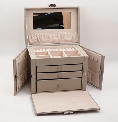 27099988a - Hellgrauer Schmuckkoffer in Kroko-Optik, Limited Edition, Feinsynthetik, 5 Fächer und ...