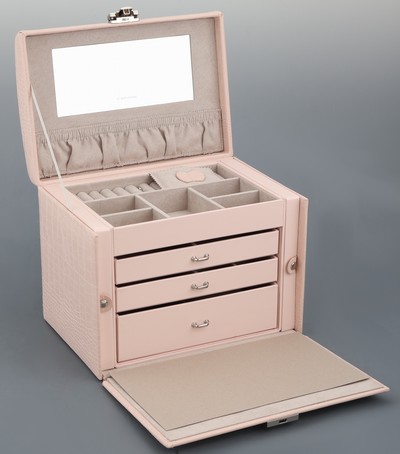 Image Altrosafarb. Schmuckkoffer in Kroko-Optik, Limited Edition, Feinsynthetik, 5 Fächer und ...