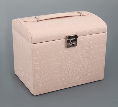 27100016a - Altrosafarb. Schmuckkoffer in Kroko-Optik, Limited Edition, Feinsynthetik, 5 Fächer und ...