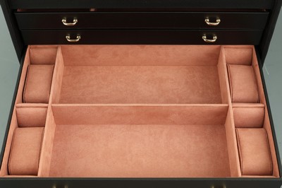 27100044c - XXL Schmuckkoffer aus schwarzer Mikrofaser, handgefertigt, massiver Holzkorpus, schwarze ...