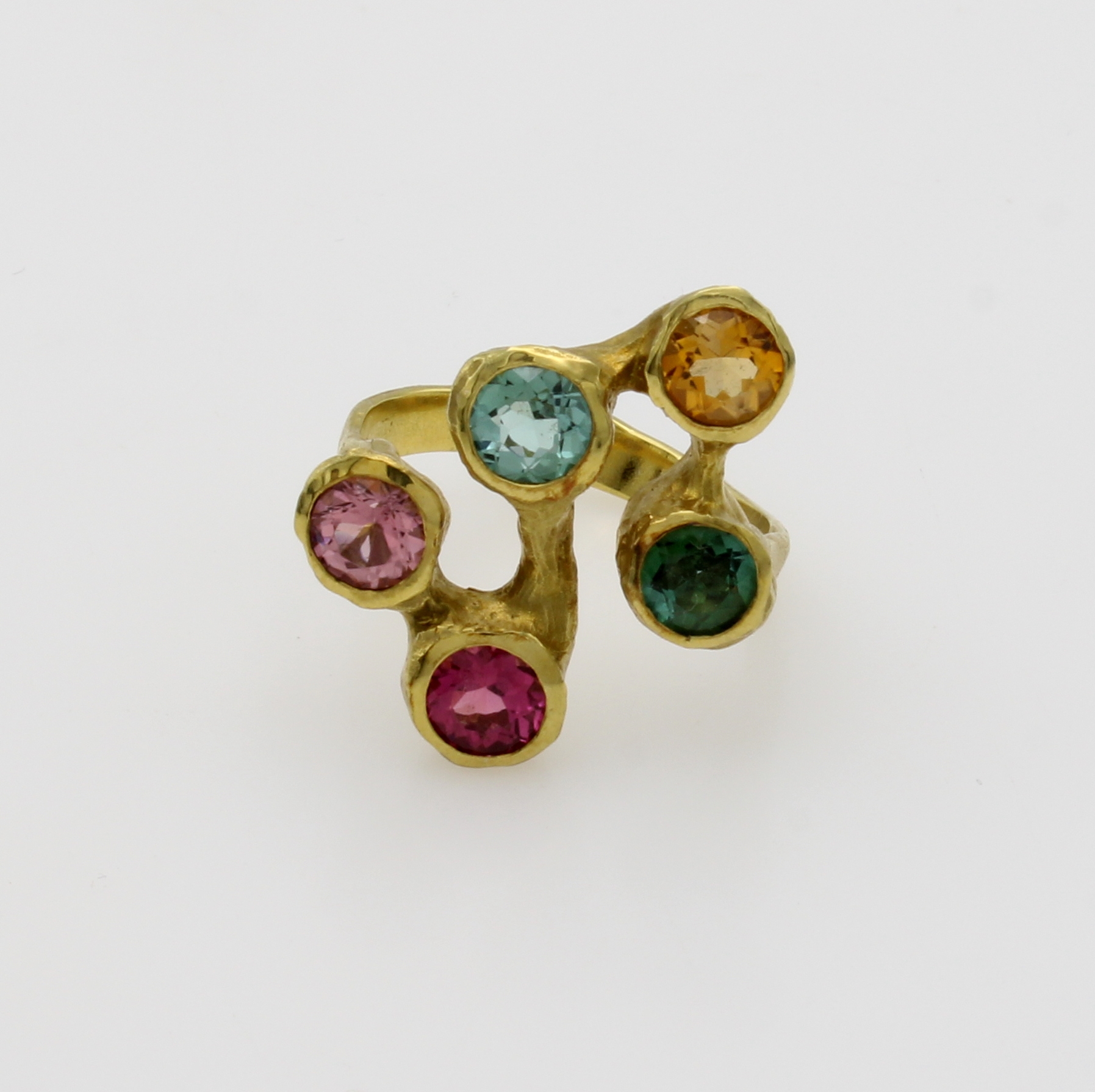 Image 27100790 - Ring mit Turmalinen GG 585/000, rundfac. rosa, grüne, mintfarb. u. gelbe Turmaline ...