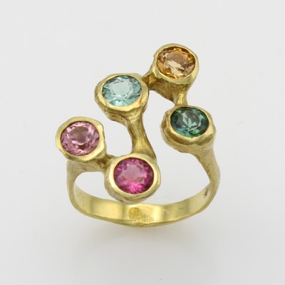 27100790a - Ring mit Turmalinen GG 585/000, rundfac. rosa, grüne, mintfarb. u. gelbe Turmaline ...