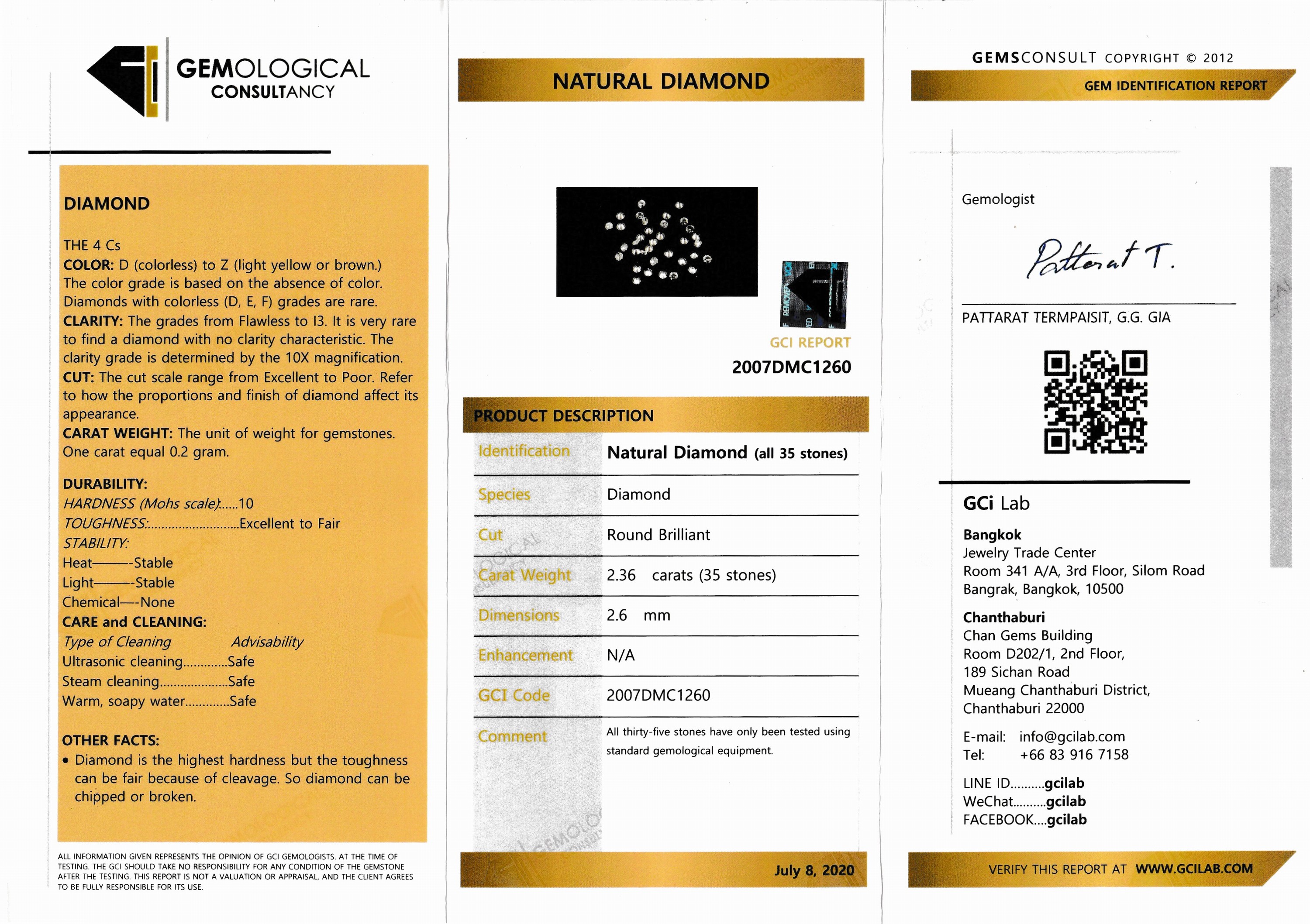 Detail b: Lot 35 lose Brillanten, zus. ca. 2.36 ct Weiß/vs, Gemological Consultancy Report anbei