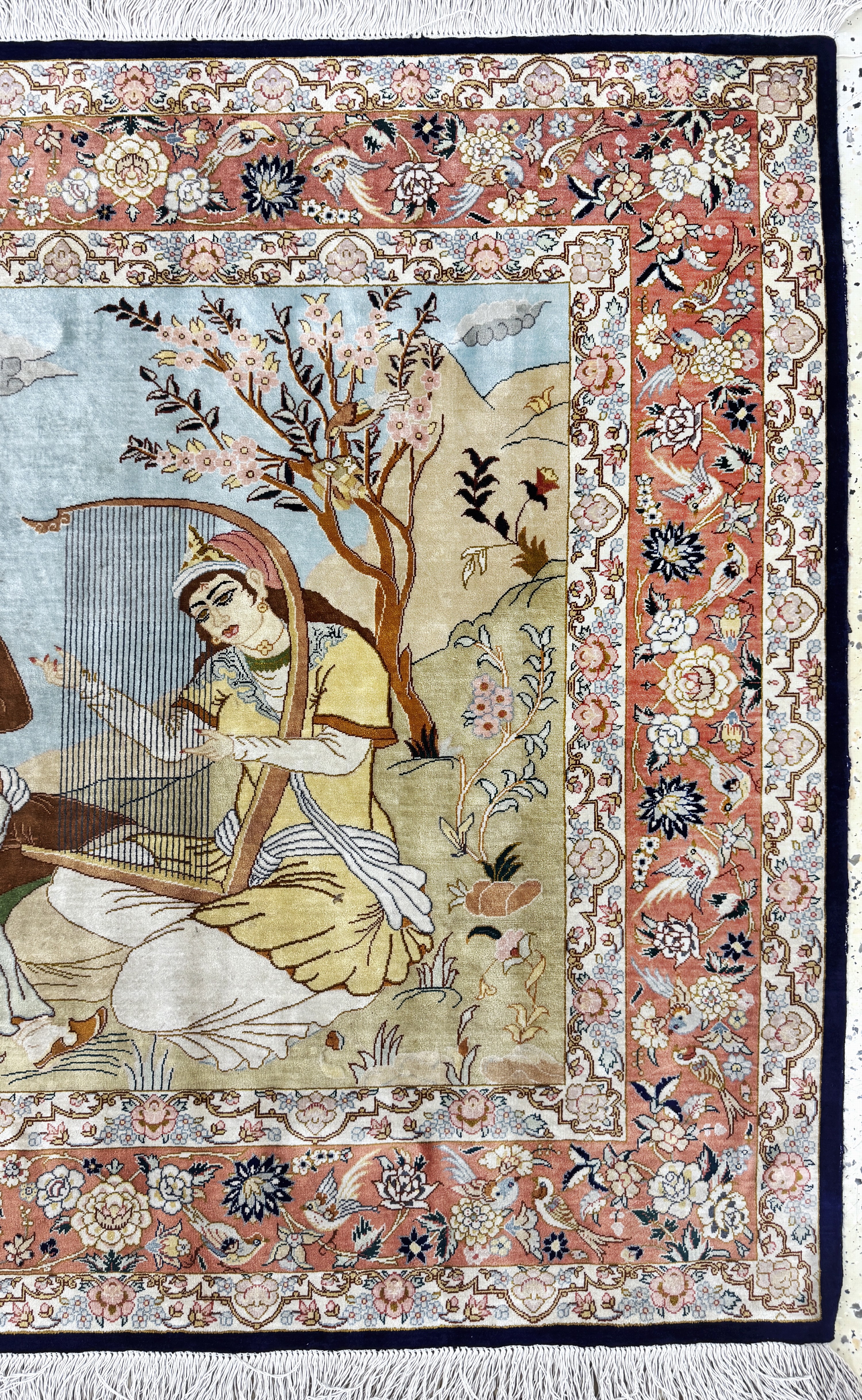 Detail a: Ghom Seide fein signiert, Persien, Ende 20.Jhd, reine Naturseide, ca. 147 x 98 cm, ca.1,0 Mio. Kn/qm, EHZ: 2