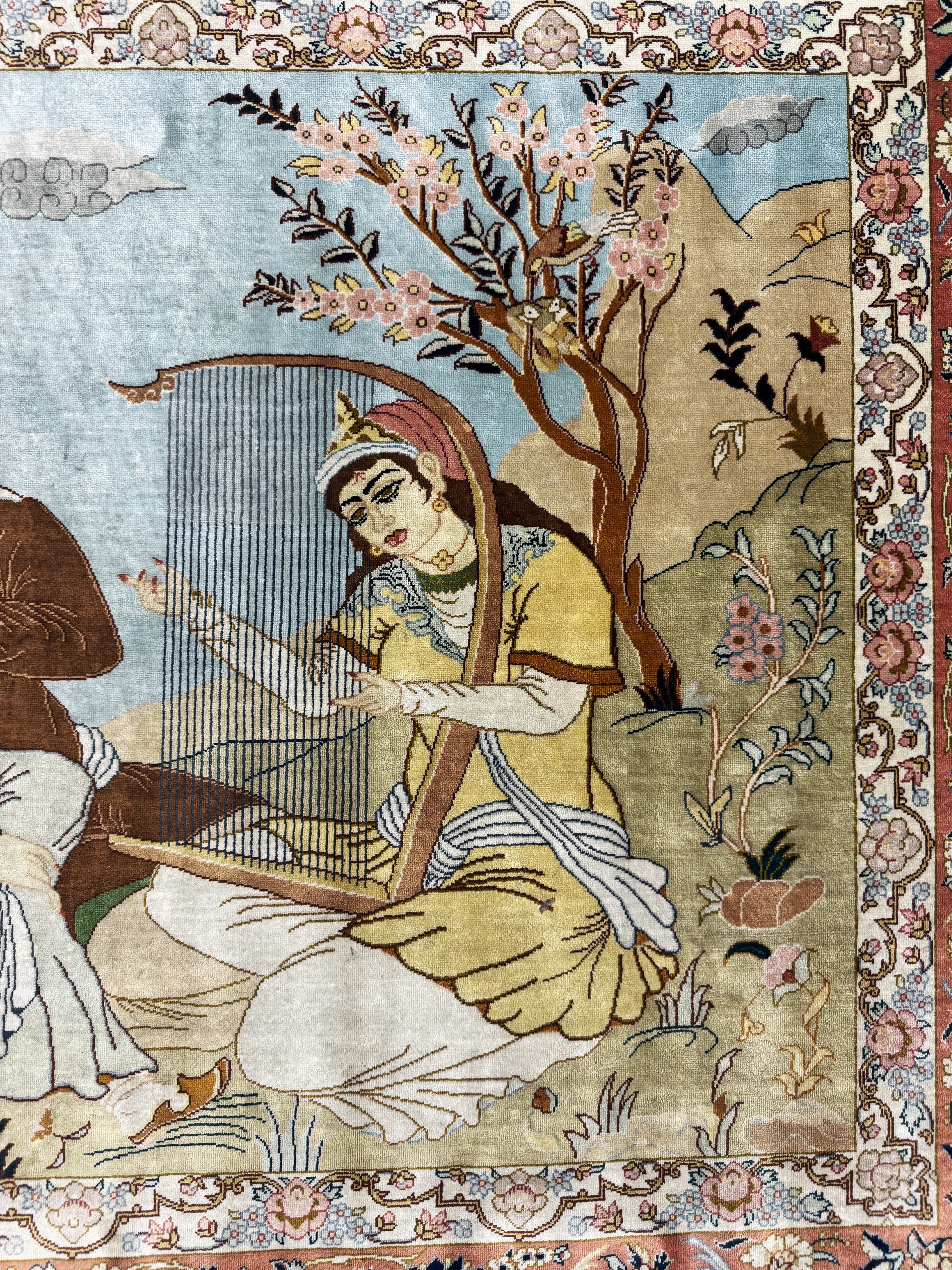 Detail e: Ghom Seide fein signiert, Persien, Ende 20.Jhd, reine Naturseide, ca. 147 x 98 cm, ca.1,0 Mio. Kn/qm, EHZ: 2