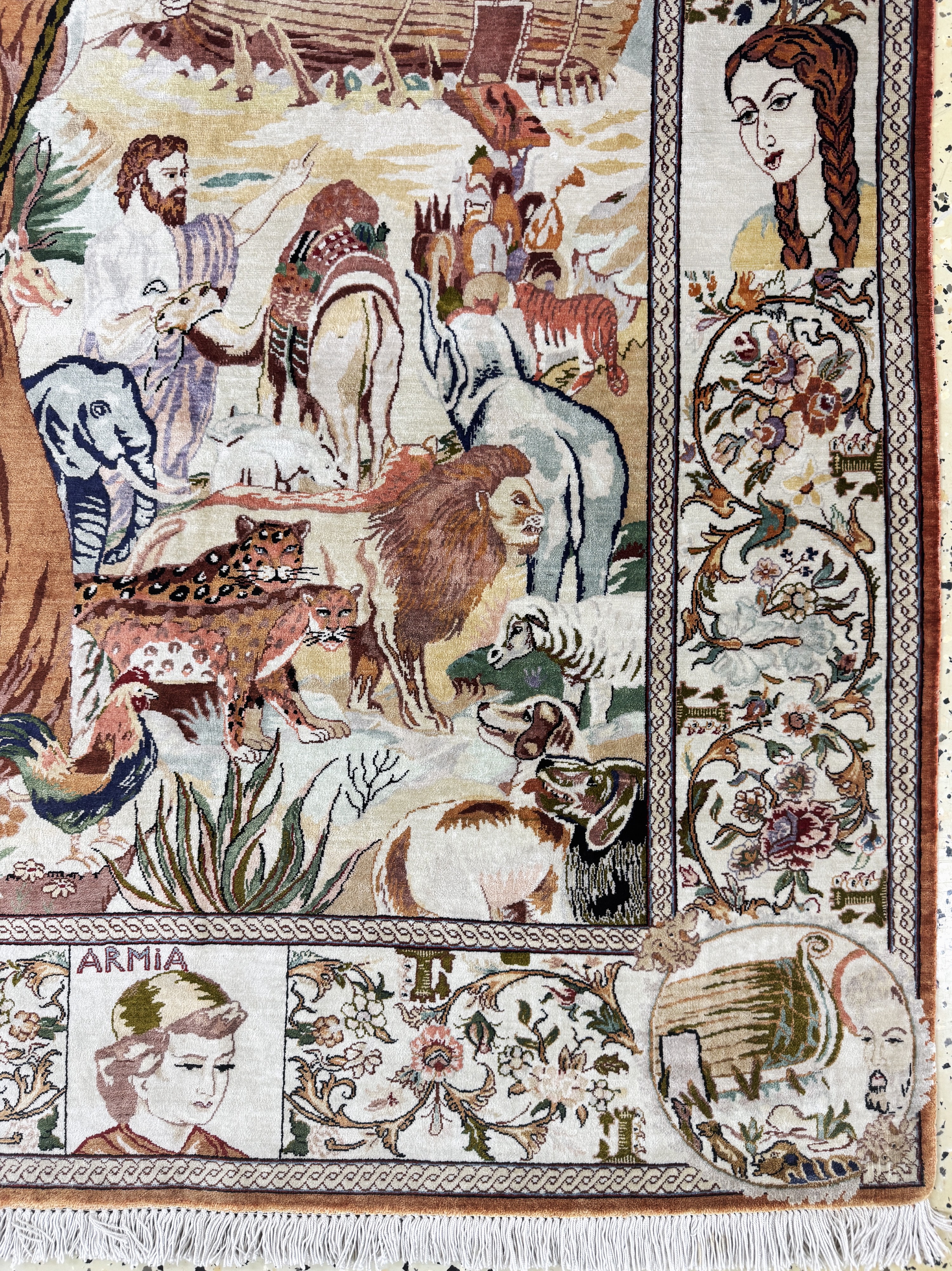 Detail b: Ghom Seide fein Persien, "Arche Noah"signiert, Ende 20.Jhd, reine Naturseide, ca. 150 x 103 cm, ca. 1,0 Mio. Kn/qm, EHZ: 2